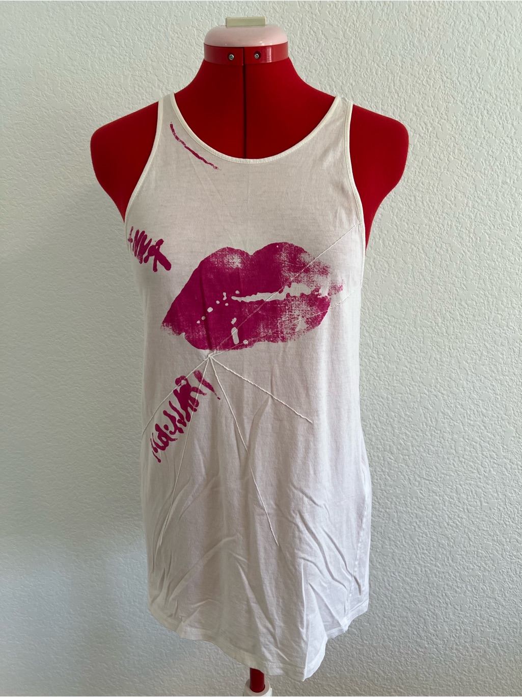 Anna Molinari White Tank With Pink Lip Print Small